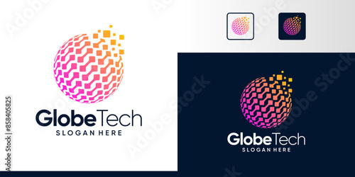 Globe tech Logo Design. Abstract Globe logo with digital technology connections design graphic symbol icon vector