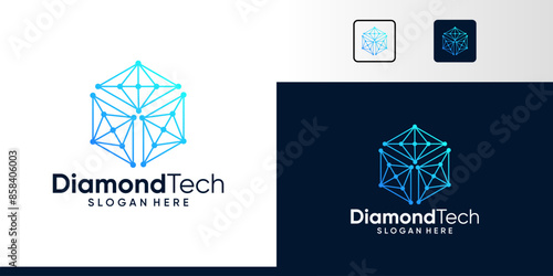 Diamond logo design with technology connections graphic symbol icon vector