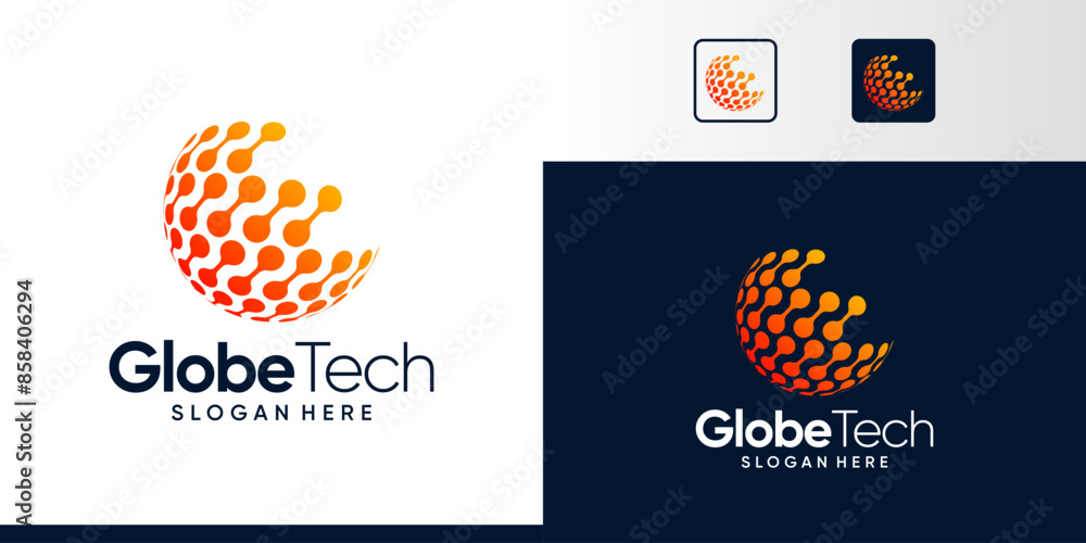 Globe tech Logo Design. Abstract Globe logo with technology connections design graphic symbol icon vector Globe tech Logo Design. Abstract Globe logo with technology connections design graphic symbol icon vector