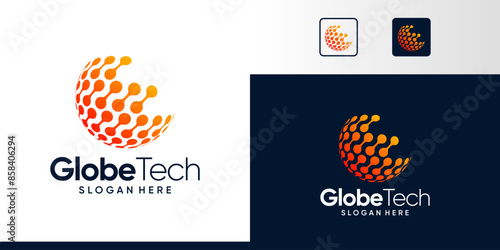 Globe tech Logo Design. Abstract Globe logo with technology connections design graphic symbol icon vector