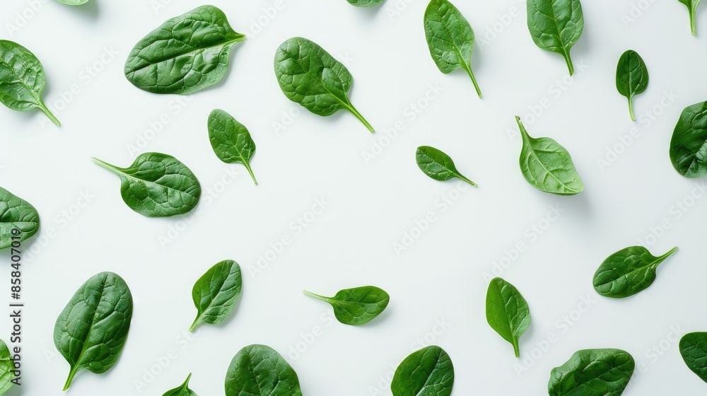 Fresh spinach leaves isolated on white background for text Creative composition of spinach Food idea Top view Fresh spinach leaves isolated on white background for text Creative composition of spinach Food idea Top view