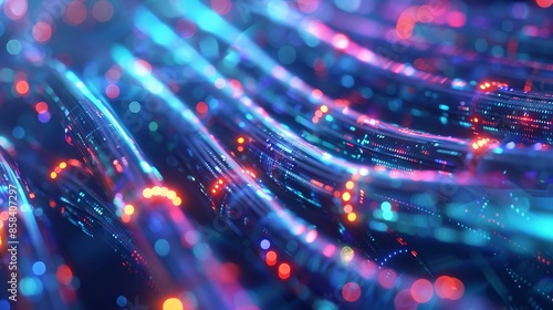 Vibrant network cables illuminated by bokeh lights: a tapestry of data flow and global connectivity.