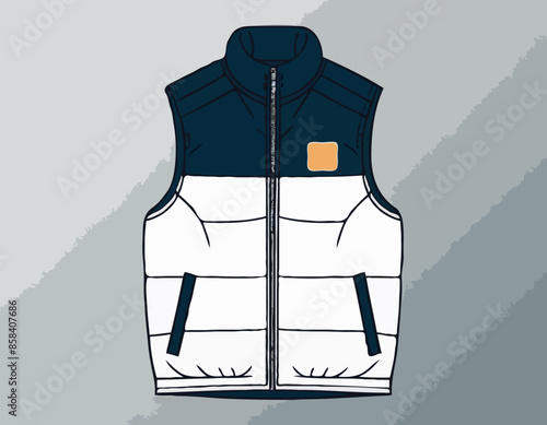 Down Vest Fashion Vector Template Sleeveless Puffer Jacket Mockup 