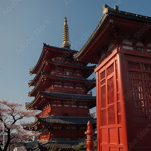Il tempio buddista di sensoji, Asakusa. Pagoda rossa giapponese a penombra dal tempio buddista di sensoji, Asakusa Tokyo