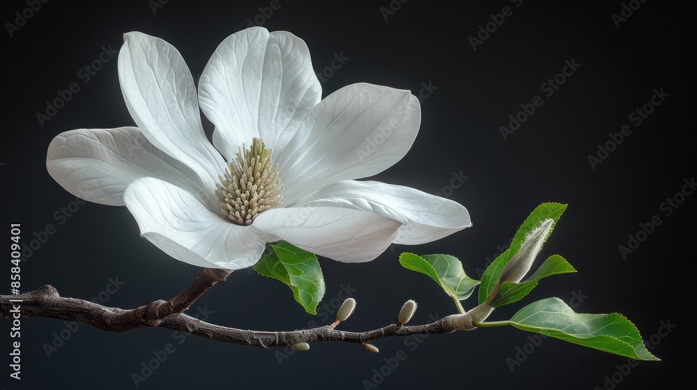 Fototapeta premium Magnolia flower isolated on transparent background, old botanical illustration 