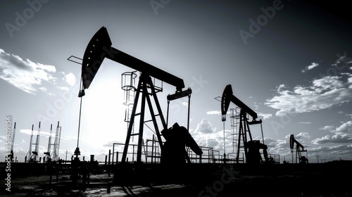 A close-up shot of oil pumps extracting crude oil from the ground, with a blank background ideal for showcasing oil production or exploration 