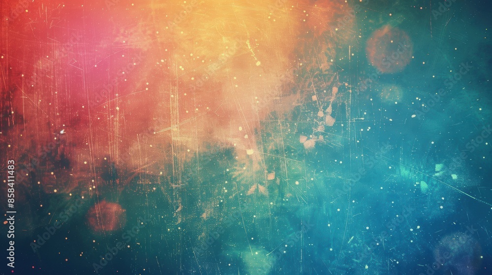 Fototapeta premium Abstract blue and orange watercolor background with scratches and dust overlay