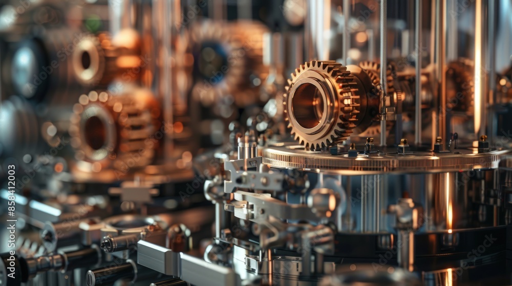 A row of gears made of metal, some of which are gold. Generate AI image A row of gears made of metal, some of which are gold. Generate AI image