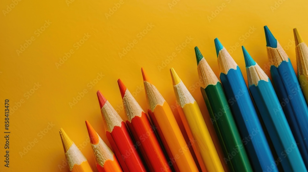 Children s creativity and education Many colored pencils on a yellow desk Children s creativity and education Many colored pencils on a yellow desk