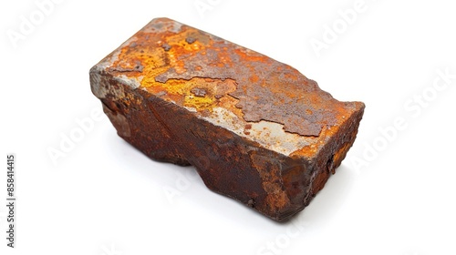 Ferrochrome piece for stainless steel production made in various countries Rusty color on white background photo