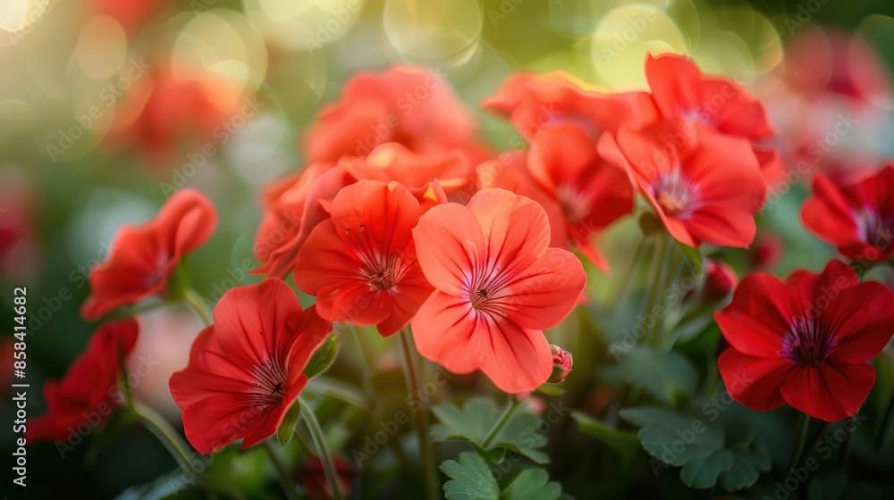 A Close-up of bright red flowers in a well-maintained backyard. A Close-up of bright red flowers in a well-maintained backyard.