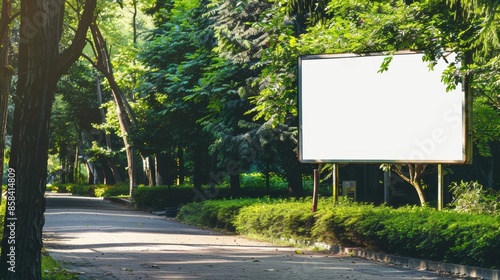 Blank billboard display sign mockup in a green park