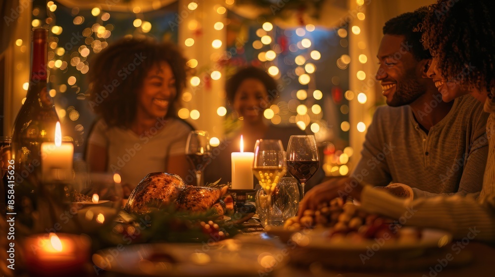 A family is enjoying dinner together in a warm and friendly dining room. A family is enjoying dinner together in a warm and friendly dining room.