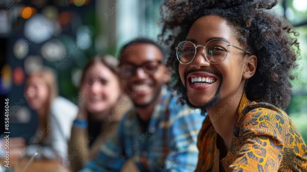 A group of people are smiling and laughing together A group of people are smiling and laughing together
