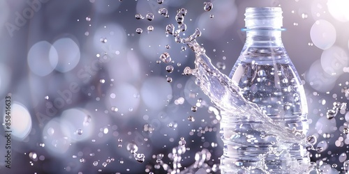 Promotional Image of Mineral Water in Plastic Bottle with Refreshing Water Splashes. Concept Product Photography, Beverage Advertising, Water Splash Effects, Plastic Bottle Presentation photo