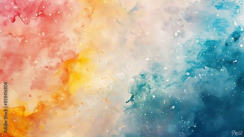 An abstract textured background with vibrant splashes of watercolor paint blending together to form a dynamic and artistic composition