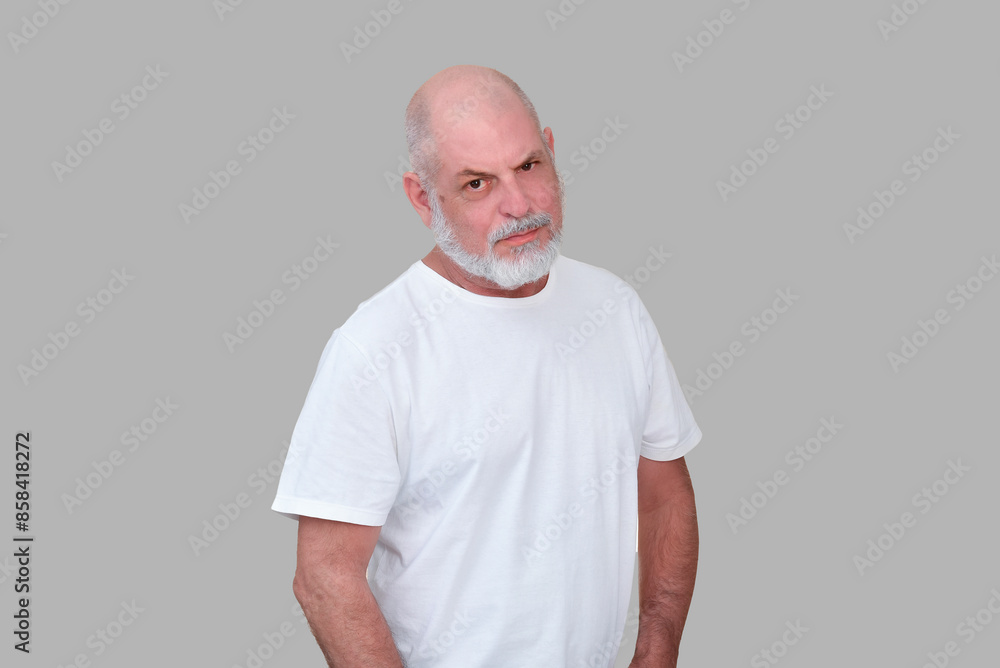 portrait adult man with white beard and bald head happy expression model man playing guitar stripped portrait adult man with white beard and bald head happy expression model man playing guitar stripped