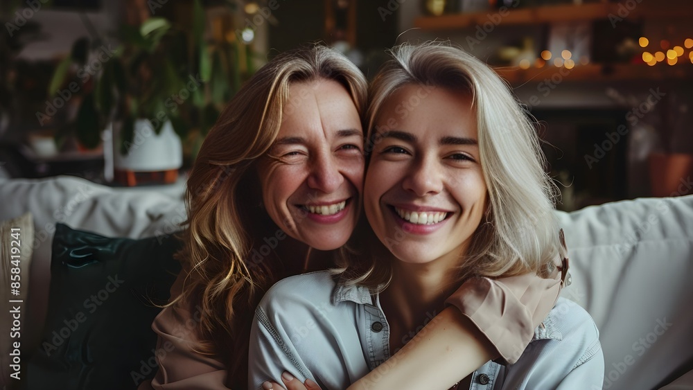 senior mother and daughter sitting together with happiness senior mother and daughter sitting together with happiness