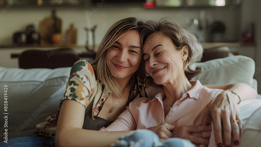 senior mother and daughter sitting together with happiness senior mother and daughter sitting together with happiness