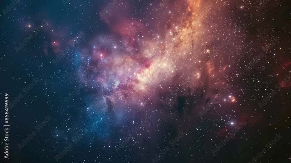 A gigapixel view of a colorful nebula and stars in outer space A gigapixel view of a colorful nebula and stars in outer space