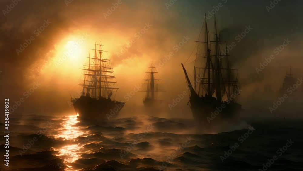 Against the backdrop of the setting sun the silhouettes of ghostly ships sailed across the eerie twilight sky. Against the backdrop of the setting sun the silhouettes of ghostly ships sailed across the eerie twilight sky.