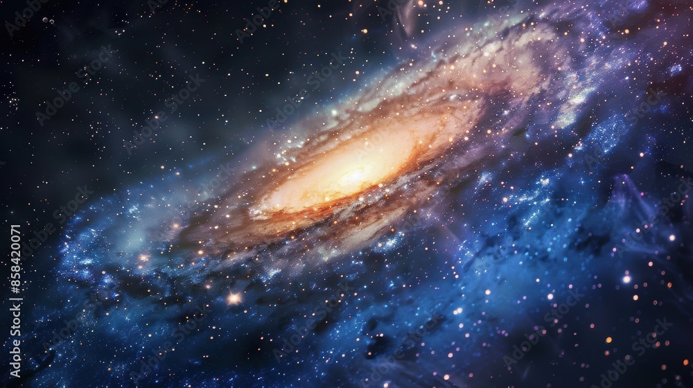 Obraz premium A pixelated galaxy with nebula and stars in deep space