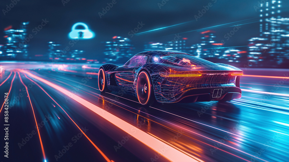 Fototapeta premium a futuristic car driving autonomously on a smart road
