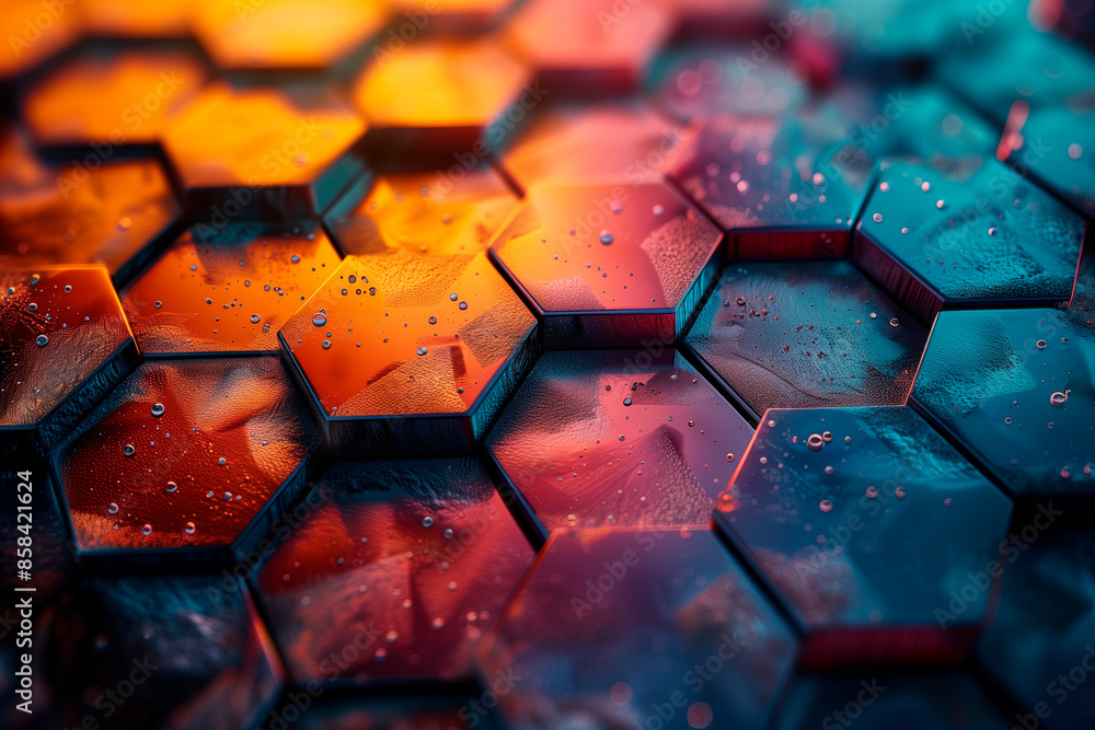 Obraz premium A colorful hexagonal pattern with water droplets on it