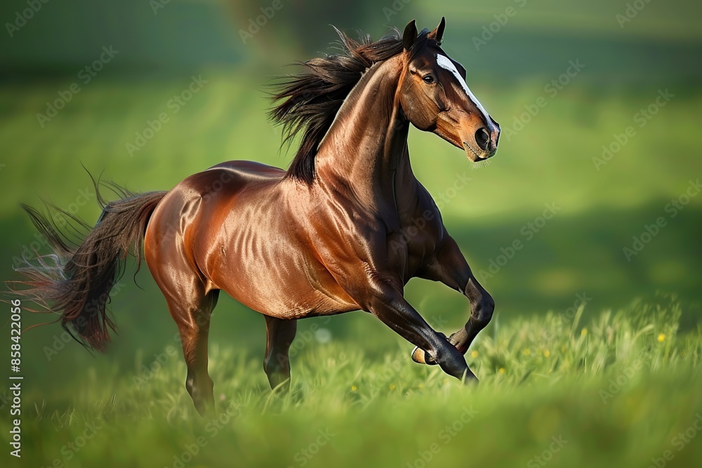Brown horse run gallop on green field Brown horse run gallop on green field