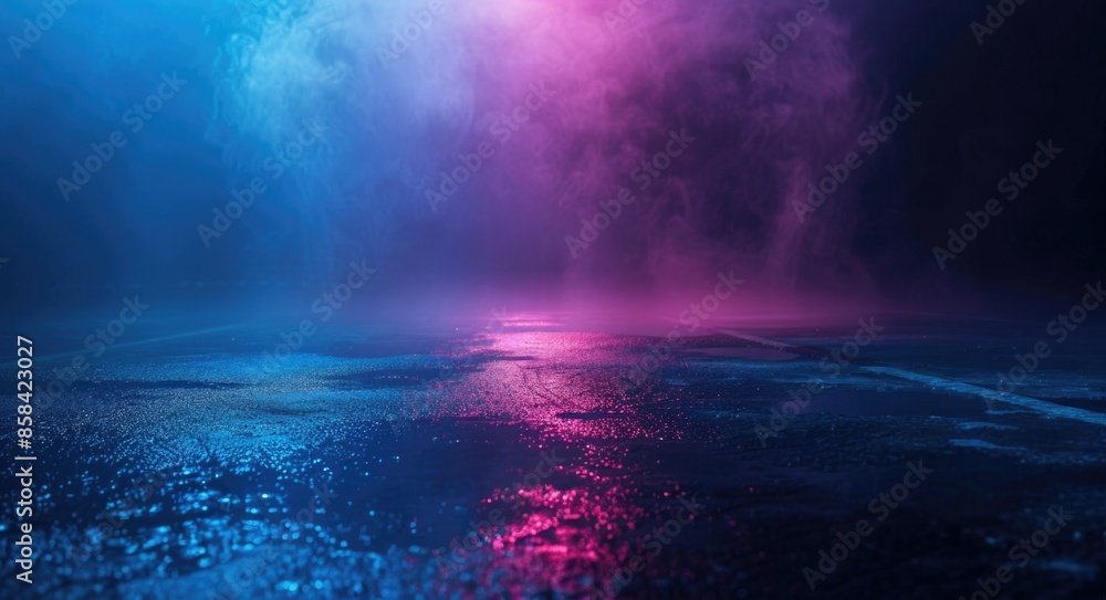 Background Scene. Abstract Light in Dark Empty Street with Smoke and Neon Reflections Background Scene. Abstract Light in Dark Empty Street with Smoke and Neon Reflections