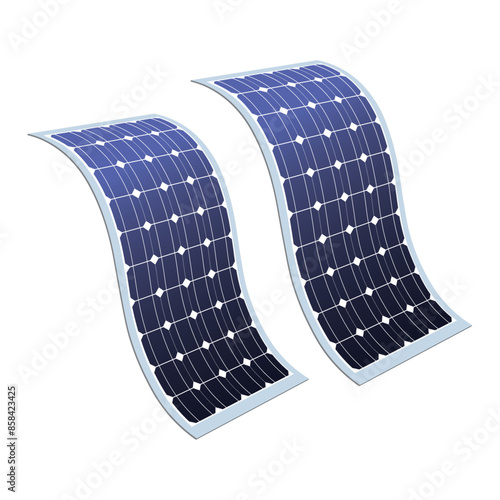 Flexible new solar panel is almost 80% lighter than traditional panels, vector illustration isolated on white background.