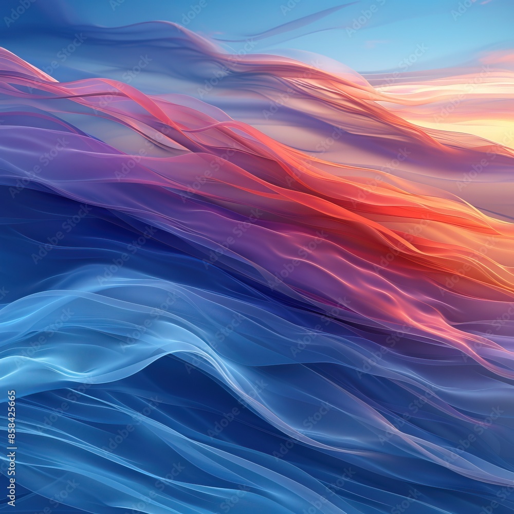 Abstract digital art depicting flowing waves in a vibrant blend of blue, red, and orange, creating a visually stunning scene. Abstract digital art depicting flowing waves in a vibrant blend of blue, red, and orange, creating a visually stunning scene.