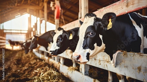 Close-up of a Black and White Cow in a Barn