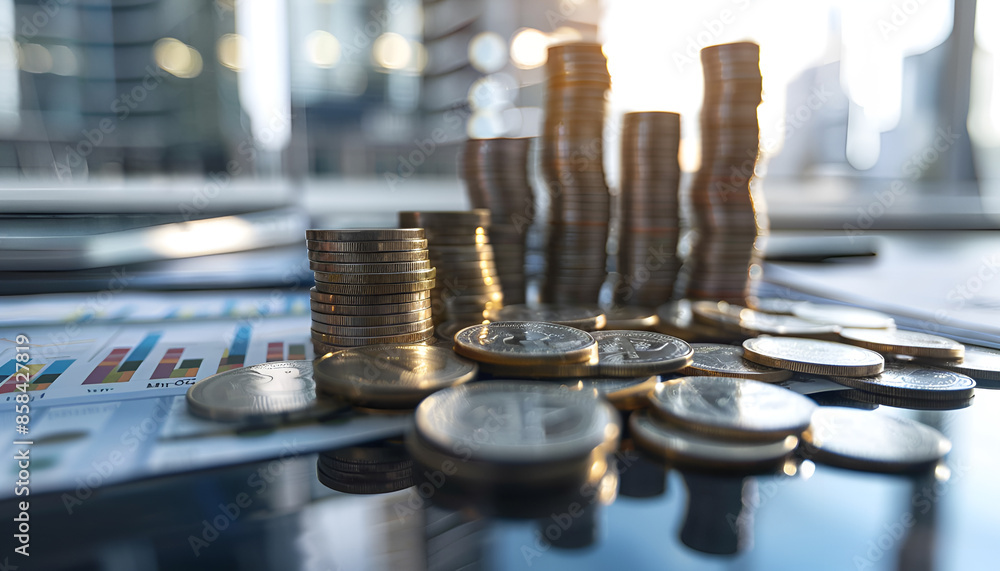 Coins are laid out in graph. Business success concept wealth stock investment. Coins are laid out in graph. Business success concept wealth stock investment.