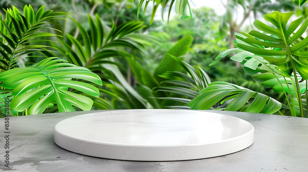 Tropical Oasis: Serene Greenery Backdrop for Product Display podium Tropical Oasis: Serene Greenery Backdrop for Product Display podium