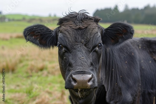 Beef Cow in New Zealand: Angus Cattle on Rural Farm