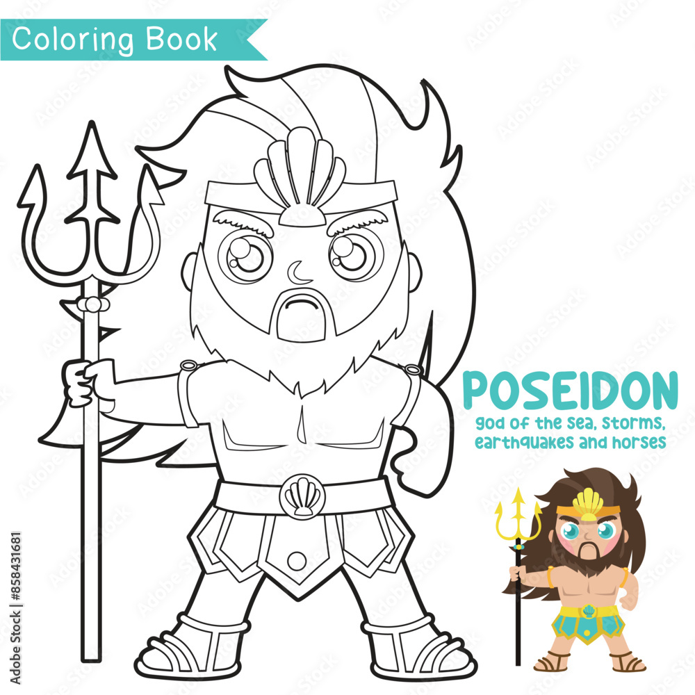 Fototapeta premium Colouring worksheet ancient Greece mythology. Coloring activity for children. Educational printable coloring worksheet for kids. 