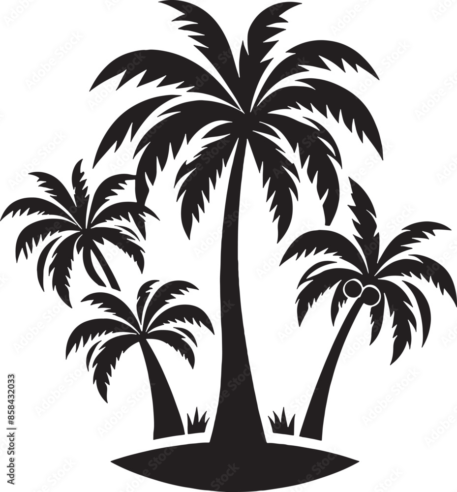 A black and white vector silhouette illustration of a palm trees A black and white vector silhouette illustration of a palm trees
