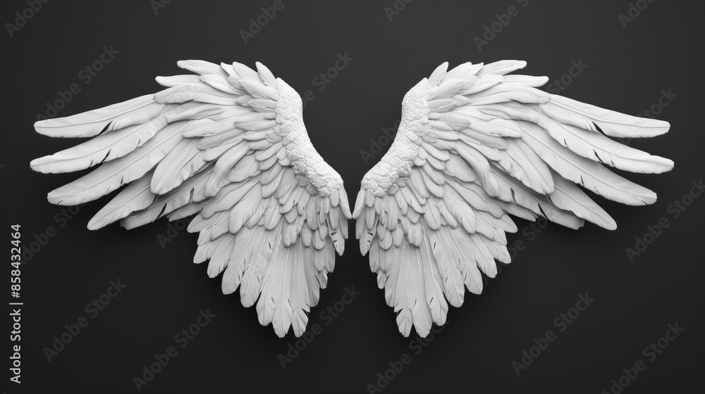 Fototapeta premium Realistic white angel wings isolated against a black background