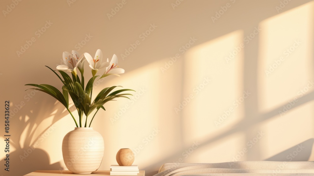 A cozy apartment bedroom in warm brown tones, designed with minimalist furniture and decor for a clean and inviting look. The image provides plenty of copy space for customization, ideal for interior A cozy apartment bedroom in warm brown tones, designed with minimalist furniture and decor for a clean and inviting look. The image provides plenty of copy space for customization, ideal for interior