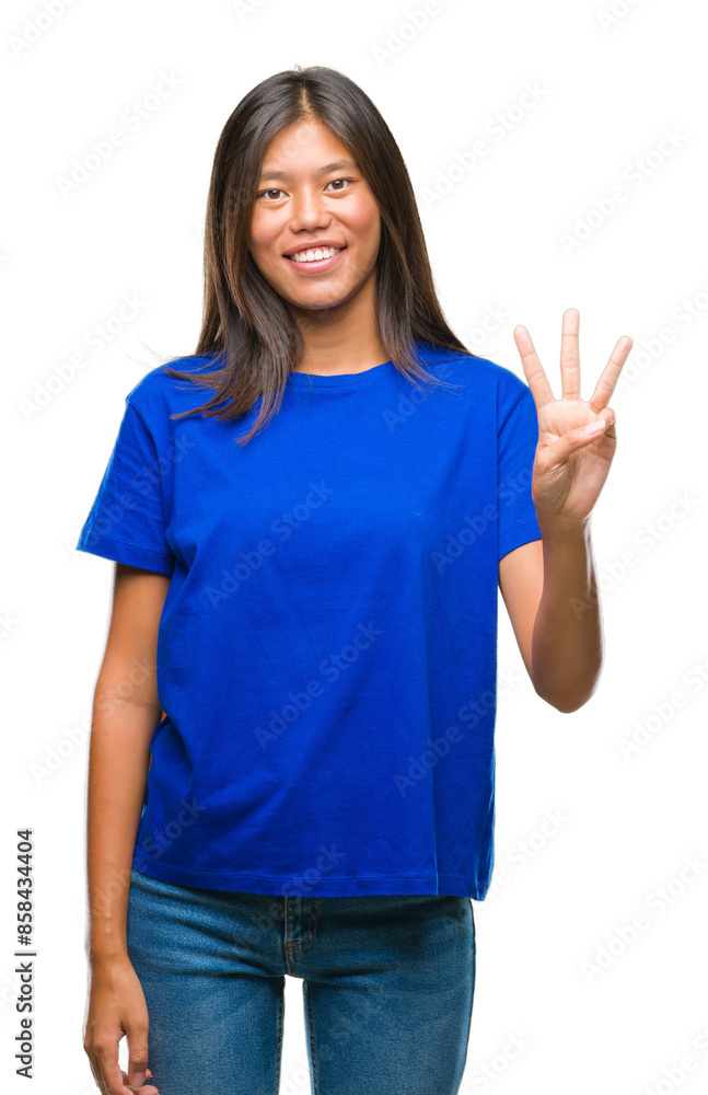 Young asian woman over isolated background showing and pointing up with fingers number three while smiling confident and happy. Young asian woman over isolated background showing and pointing up with fingers number three while smiling confident and happy.