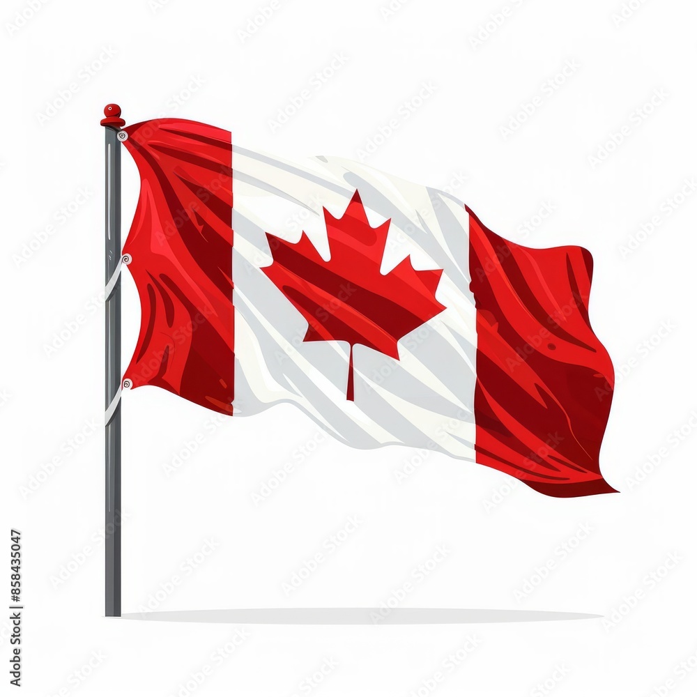 Modern graphic of the Canadian flag for National Day, designed with flat colors and creative silhouettes depicting celebration, on white Modern graphic of the Canadian flag for National Day, designed with flat colors and creative silhouettes depicting celebration, on white
