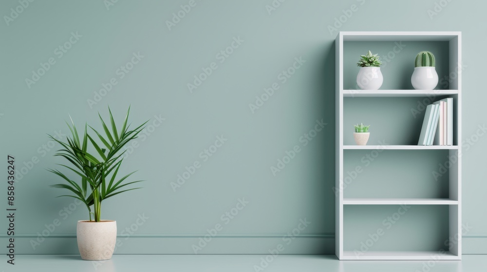 A sleek gray bookshelf in a modern, minimalist room with clean lines and empty space for customization. A sleek gray bookshelf in a modern, minimalist room with clean lines and empty space for customization.