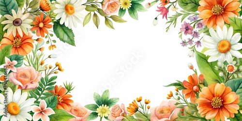 Vibrant Floral Frame with Watercolor Flowers - Ideal for Custom Invitations and Event Cards