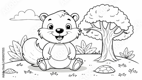 coloring-page--silly-smiling-baby-beaver-sits-nea  © VarotChondra