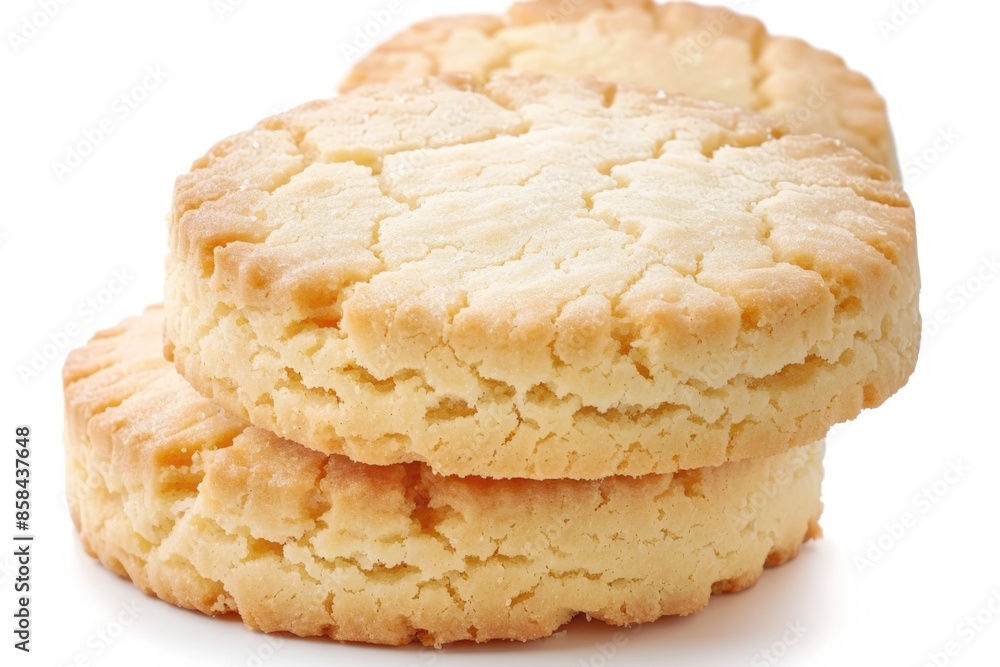 Biscuits. Pile of Three Round Shortbread Cookies Stacked, Isolated on White Background Biscuits. Pile of Three Round Shortbread Cookies Stacked, Isolated on White Background