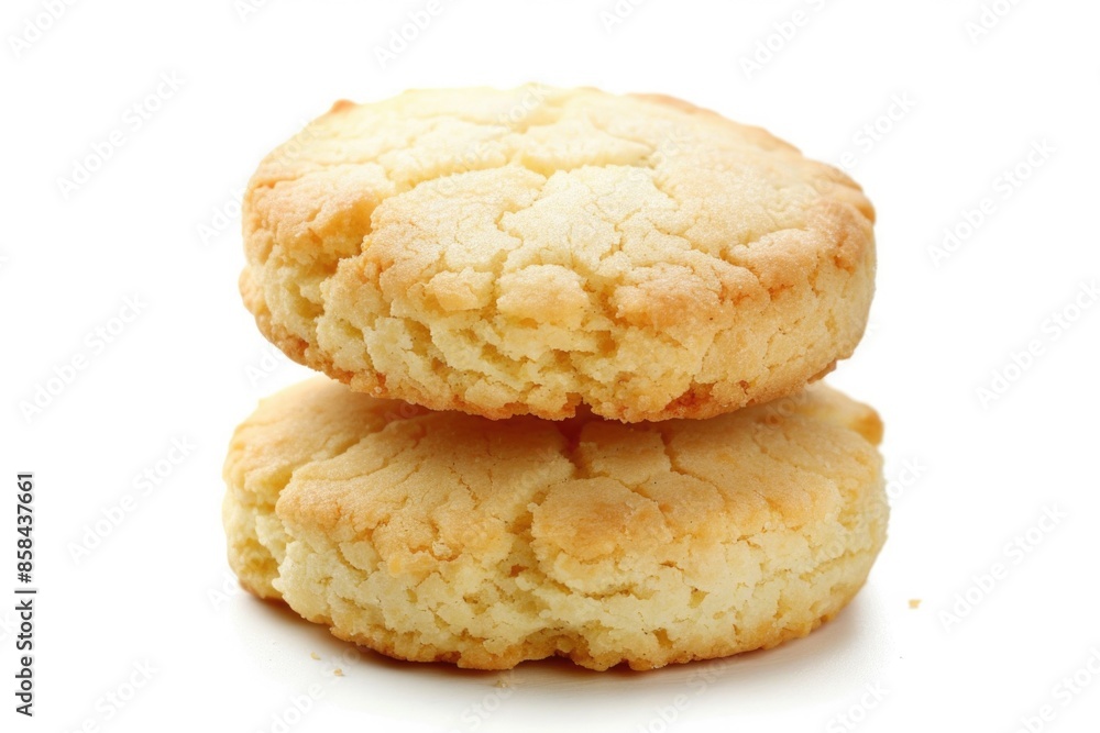 Biscuits. Stack of Three Round Shortbread Cookies Isolated on White Background
