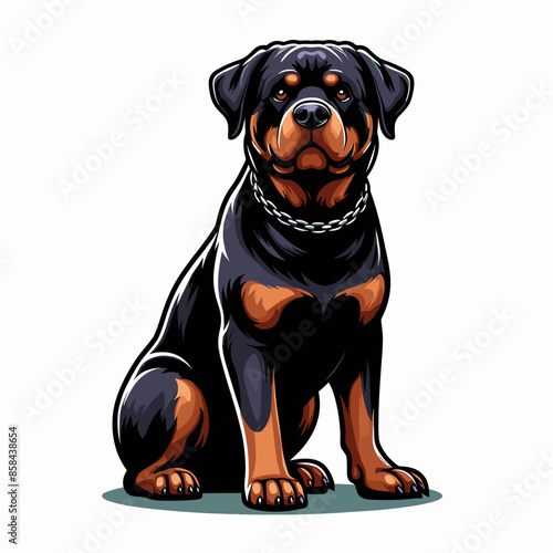 Strong and Playful Rottweiler Guard Dog: Beautiful Purebred Animal Portrait - Isolated Cartoon Graphic of a Cute Black and Brown Pet