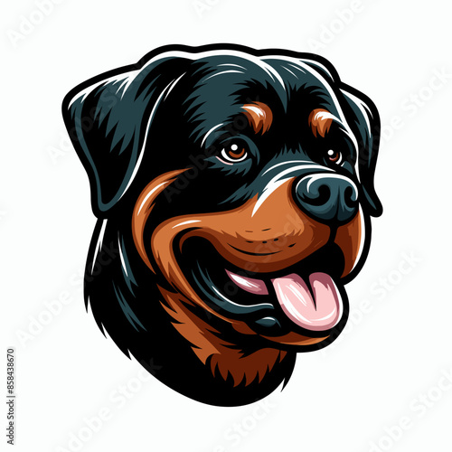 Strong and Playful Rottweiler Guard Dog: Beautiful Purebred Animal Portrait - Isolated Cartoon Graphic of a Cute Black and Brown Pet