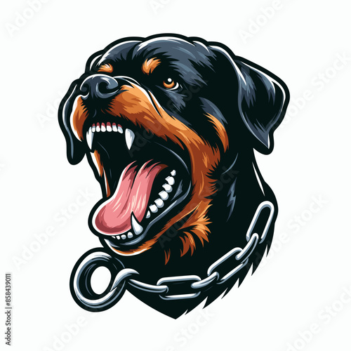 Strong and Playful Rottweiler Guard Dog: Beautiful Purebred Animal Portrait - Isolated Cartoon Graphic of a Cute Black and Brown Pet
